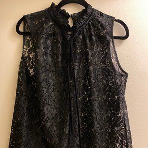 Black Lace High Collar Shirt